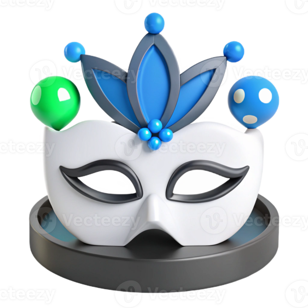 3D Render of a White Masquerade Mask with Blue and Black Accents png