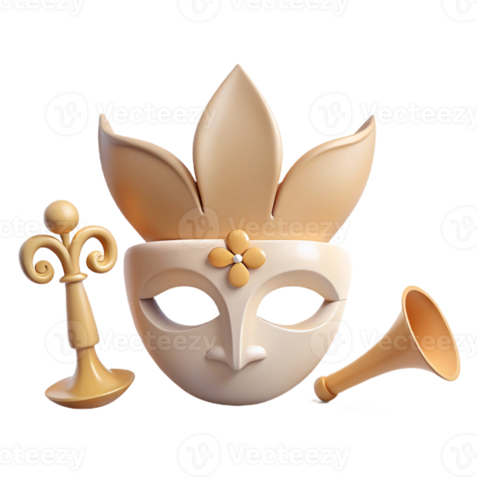 Masquerade Mask with Flower and Musical Instruments png