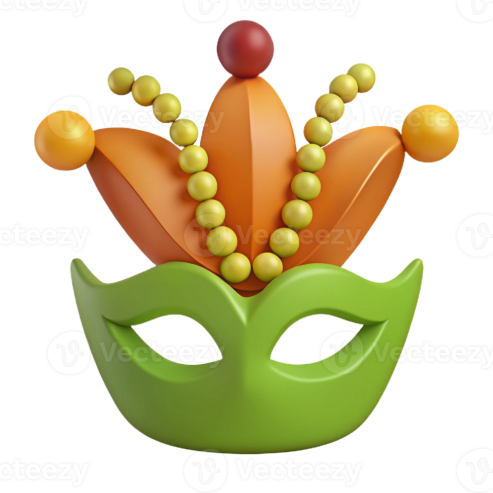 3D Render of a Green and Orange Jester Mask png