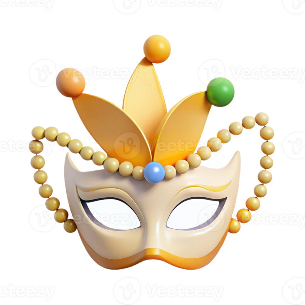 Carnival Mask with Jester Hat and Beads png