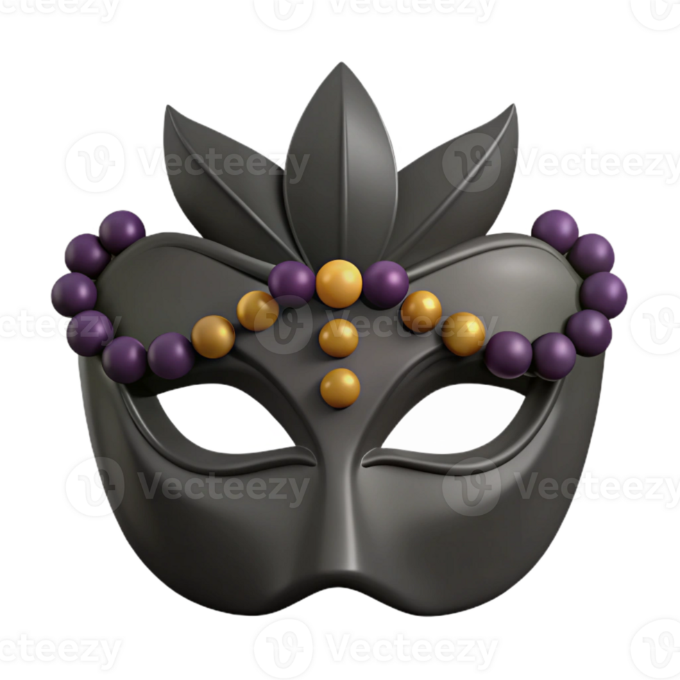 Black and Gold Masquerade Mask with Purple Beads png