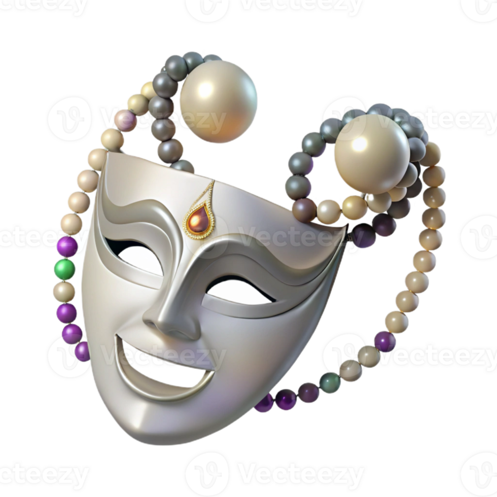 Smiling Silver Mask with Beaded Ornament png