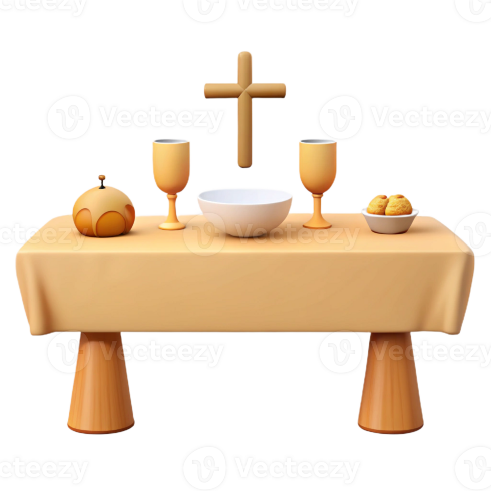 mesa configuração com cruzar, cálices, e tigela png