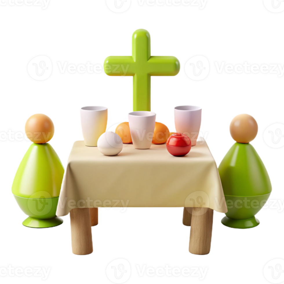 Table Setting with Cross, Cups, and Eggs png