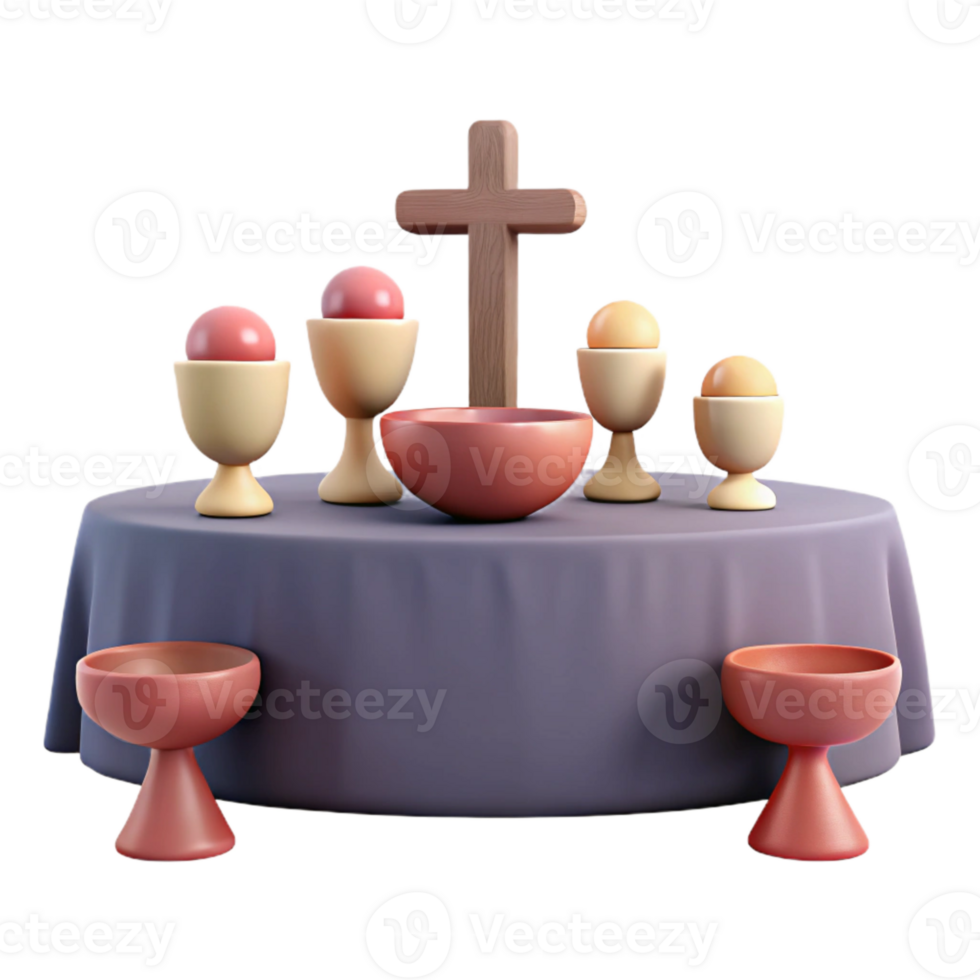 3D Render of a Table Setting with a Cross and Eggs png