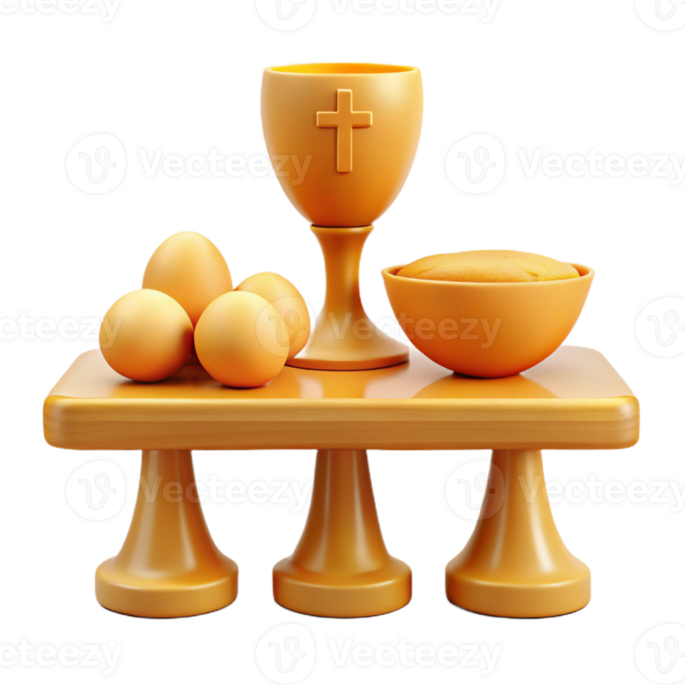 Golden Chalice, Bread, and Eggs on a Table png