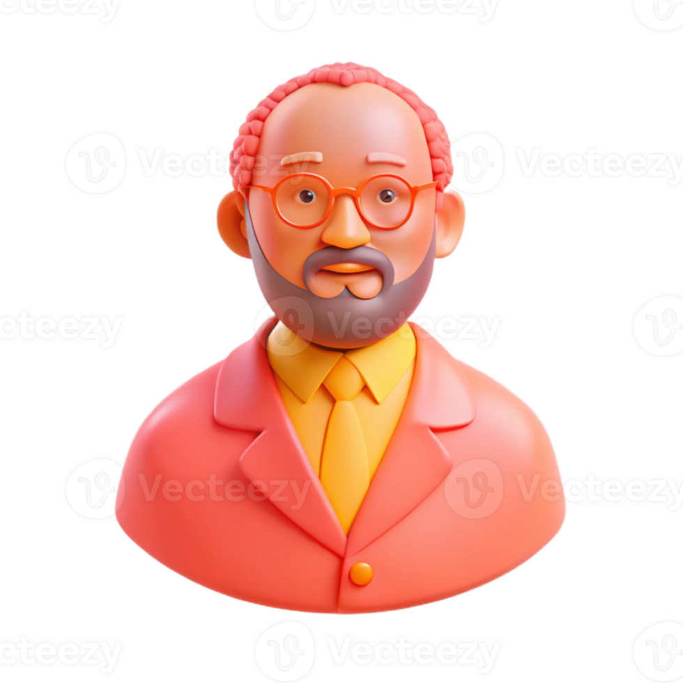 3D Render of a Smiling Man with a Beard Wearing Glasses and a Suit png