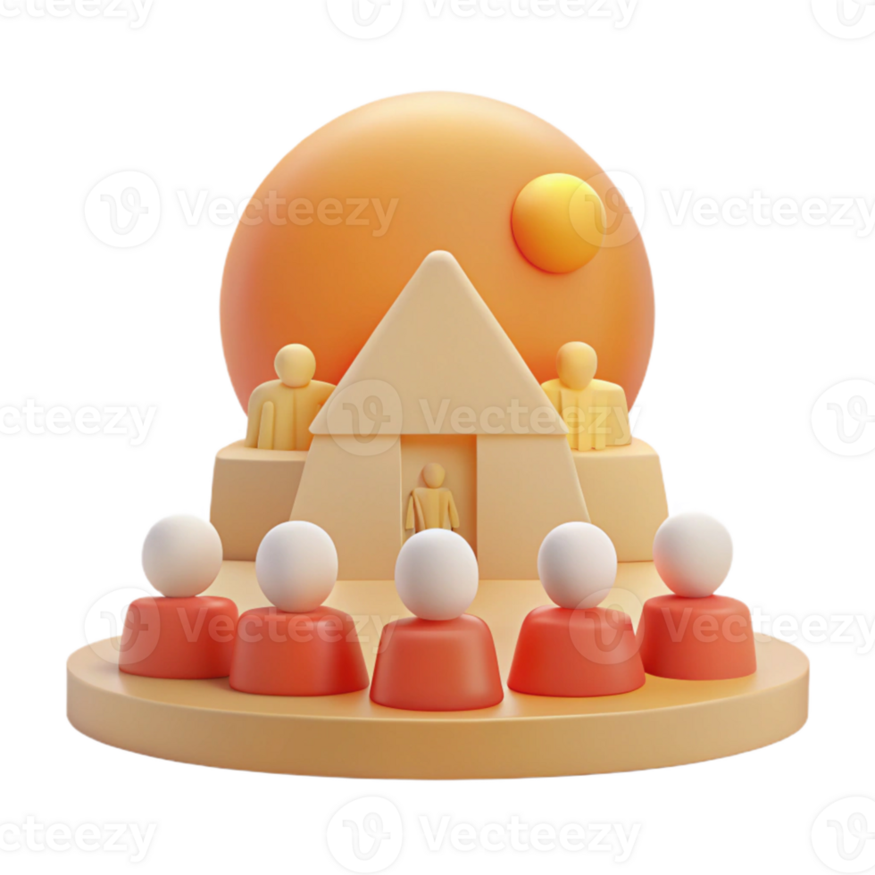 3D Illustration of a Group of People Gathering Around a Structure png