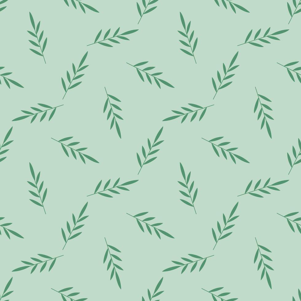 Pattern with green leaves on light green background, spring seamless pattern vector