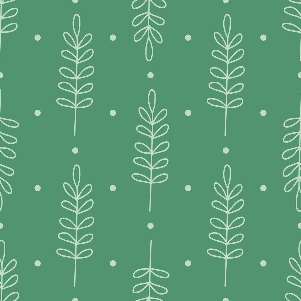Seamless pattern with polka dot leaves on a tight green background. Botanical pattern vector
