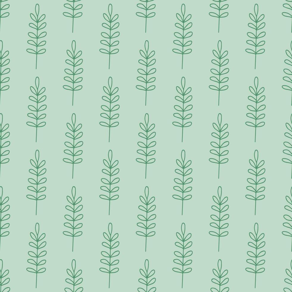 Floral pattern with doodle leaves on a light green background. Seamless botanical texture vector