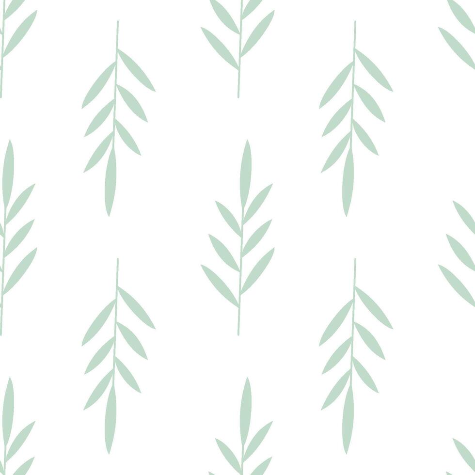 Simple botanical pattern with leaves, seamless plant texture vector