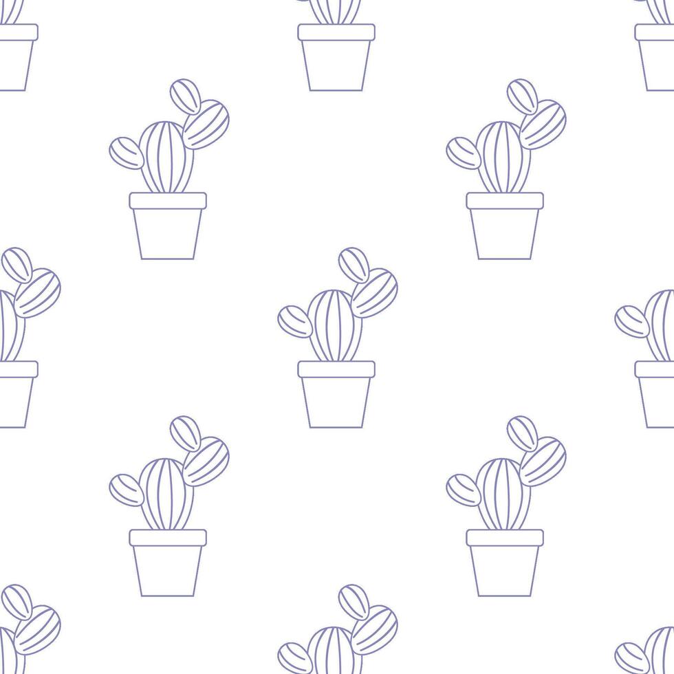 Seamless pattern with cactus to pot, endless botanical texture vector