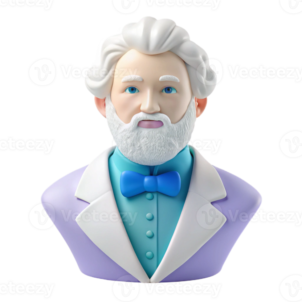 3D Render of a Man with a White Beard and a Blue Bow Tie png