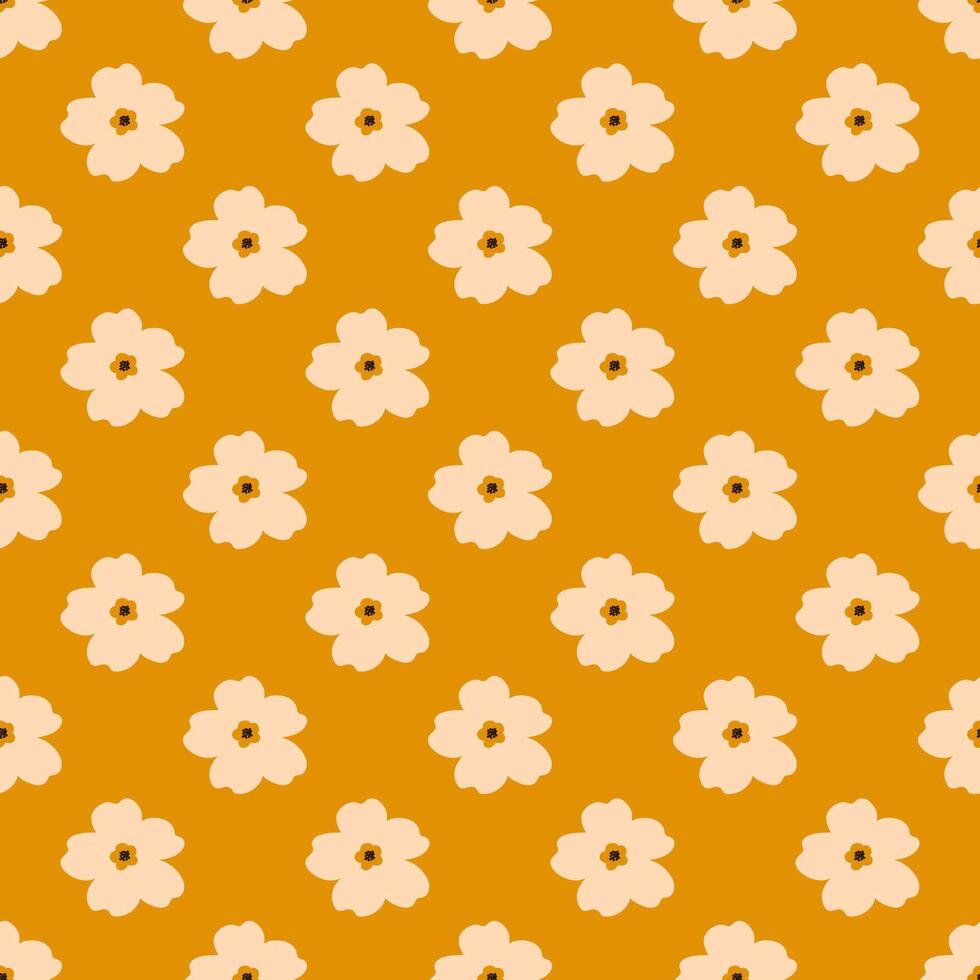Pattern with small beige flowers on a bright orange background, Floral seamless pattern vector