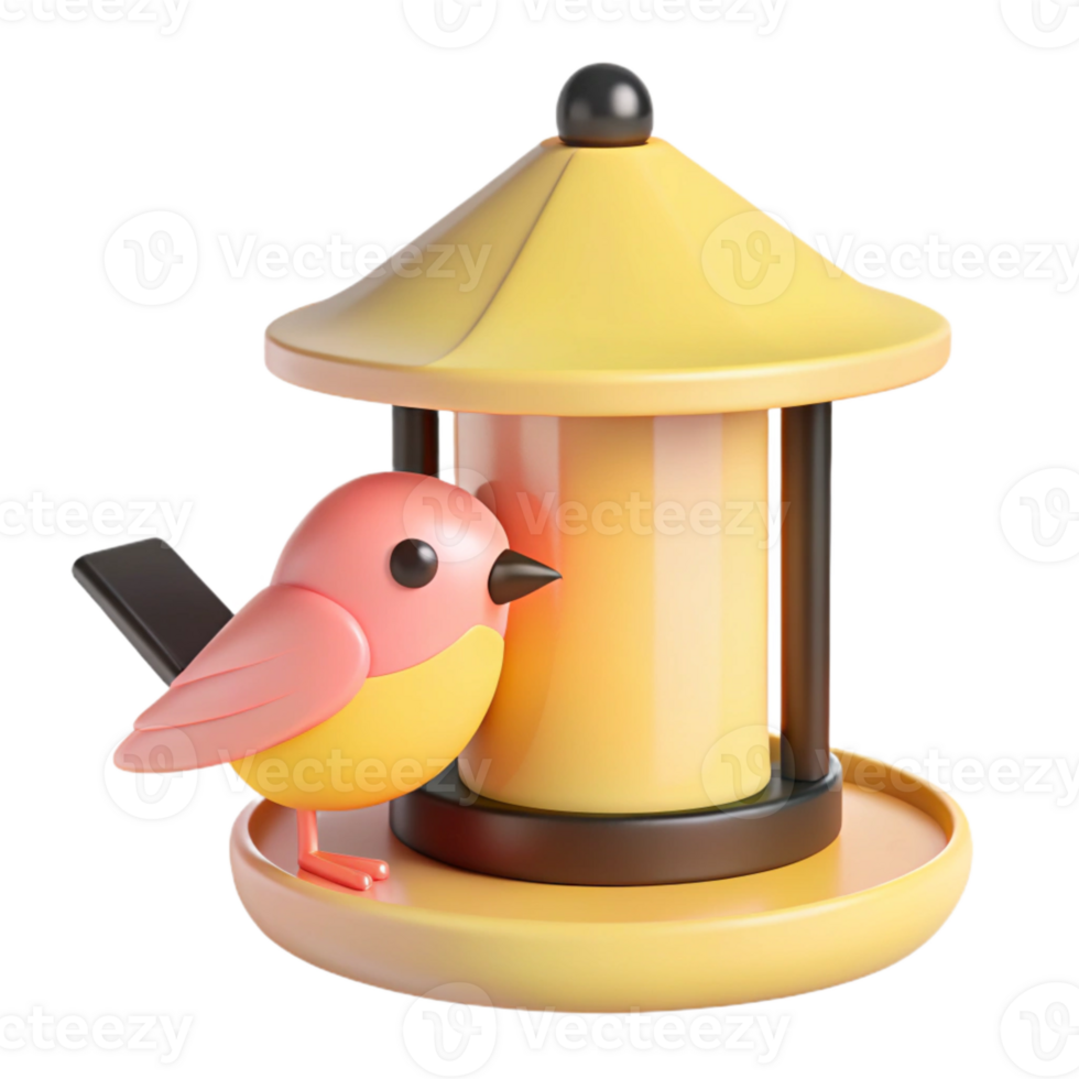 3D Render of a Cute Bird at a Bird Feeder png
