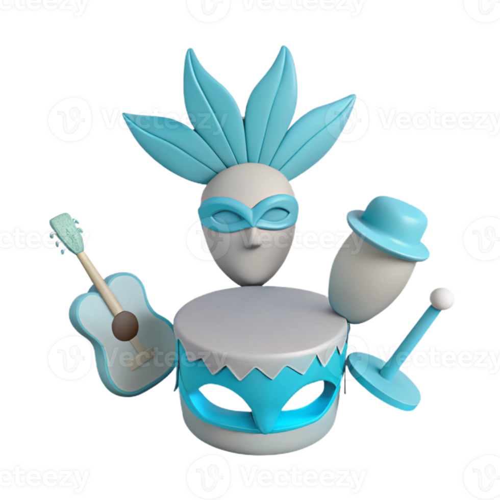 3D Rendered Cartoon Character with Musical Instruments and Mask png