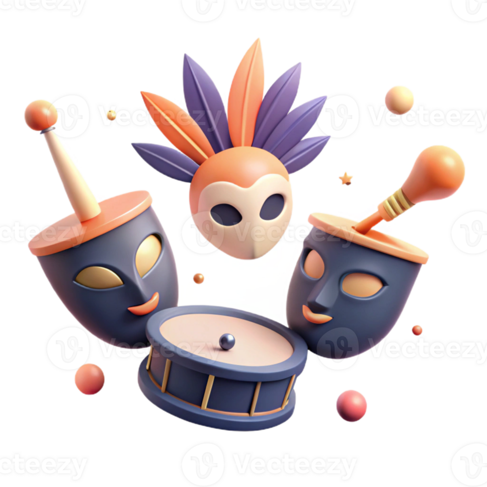Celebration with Colorful Masks and Drum png