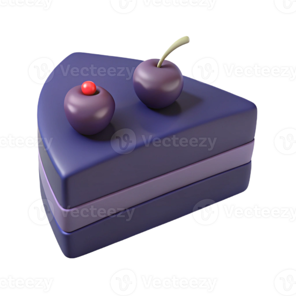 Purple Cake Slice with Cherries 3D Render png