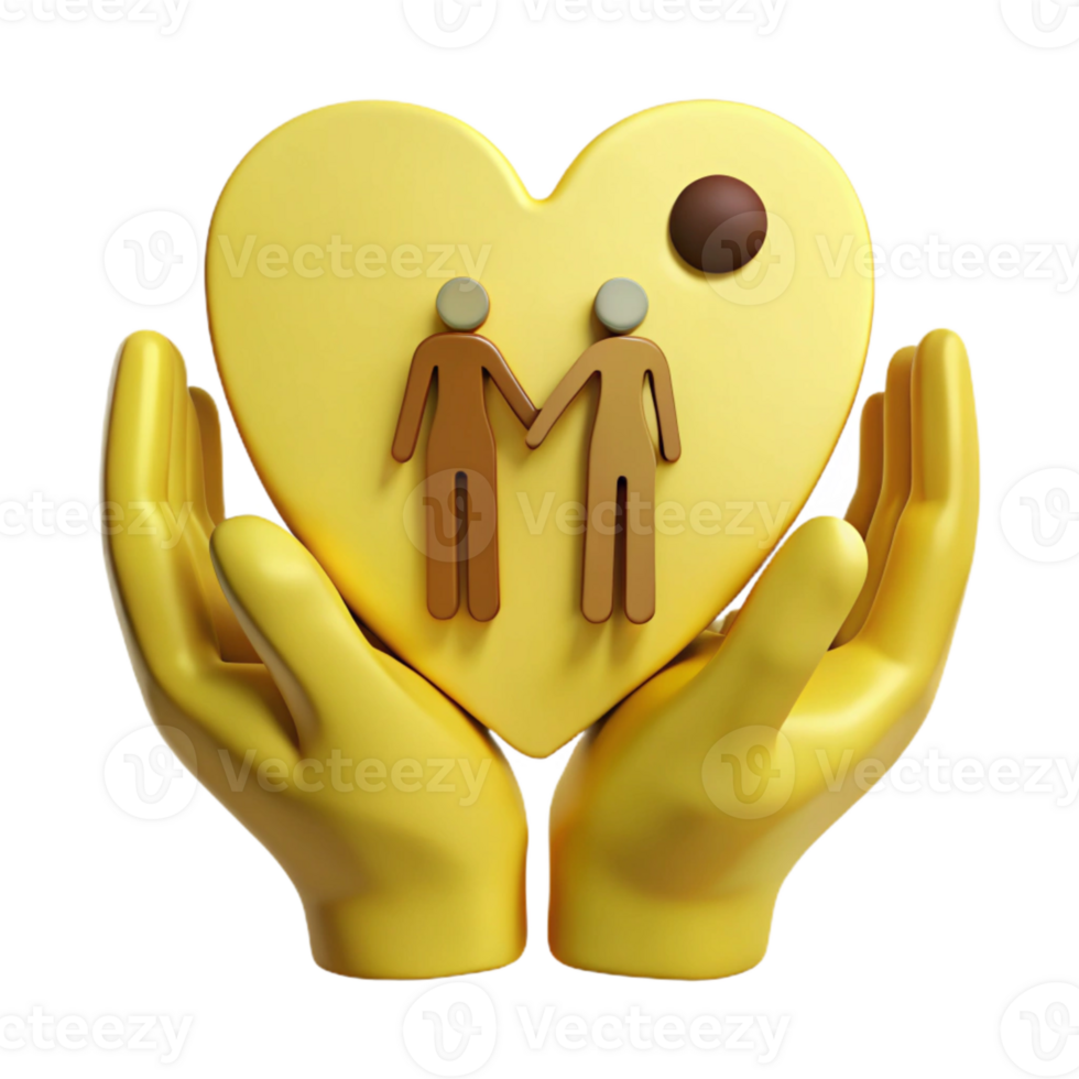 3D Render of Hands Holding Heart with Couple Inside png