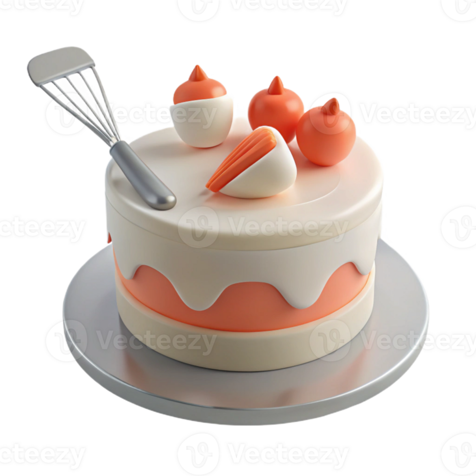 3D Rendered Cake with Whipped Cream and Toppings png