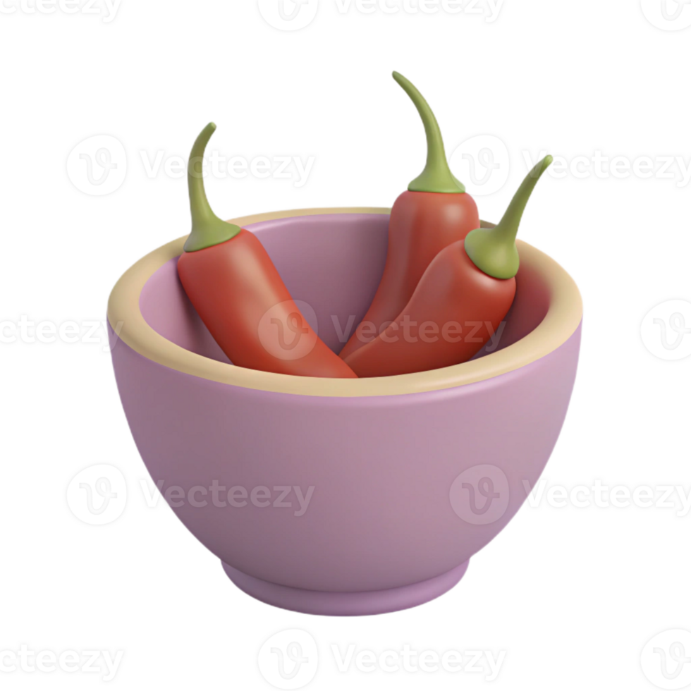 3D Render of Red Chili Peppers in Bowl png