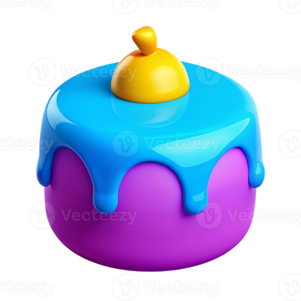 Purple Cake with Blue Icing and Yellow Topping png