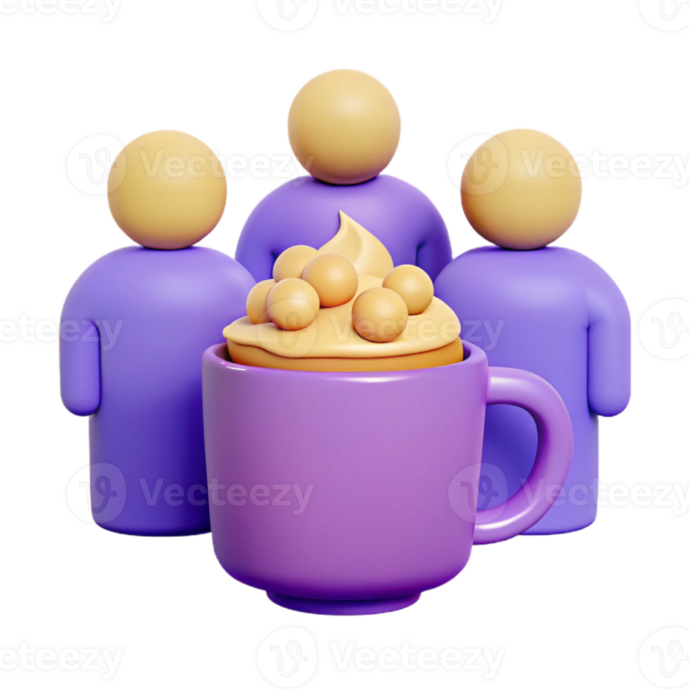 Group of 3d People Gathering Around a Cup of Coffee png