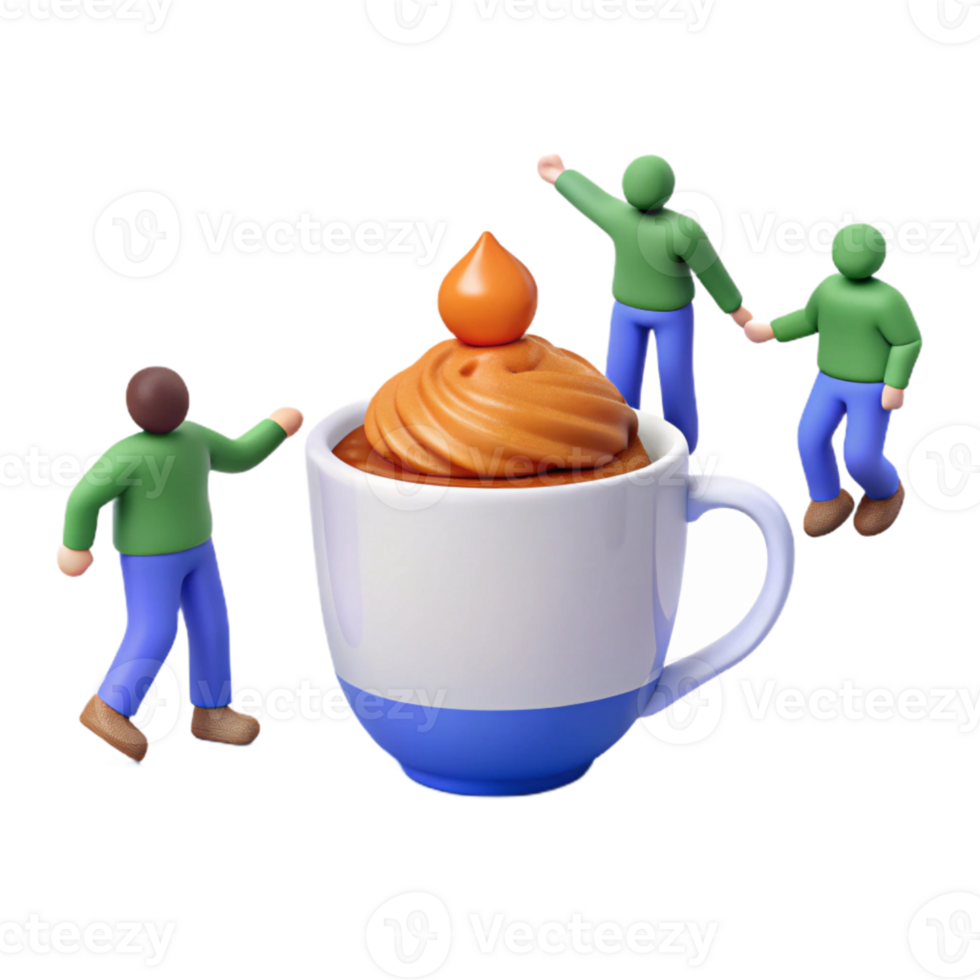 Tiny People Enjoying a Giant Cup of Whipped Cream png