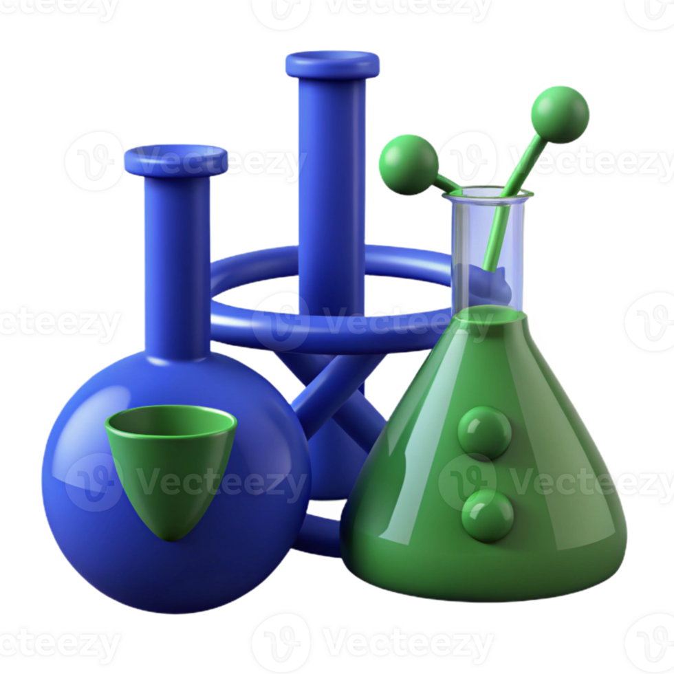3D Render of Laboratory Beaker and Flasks png