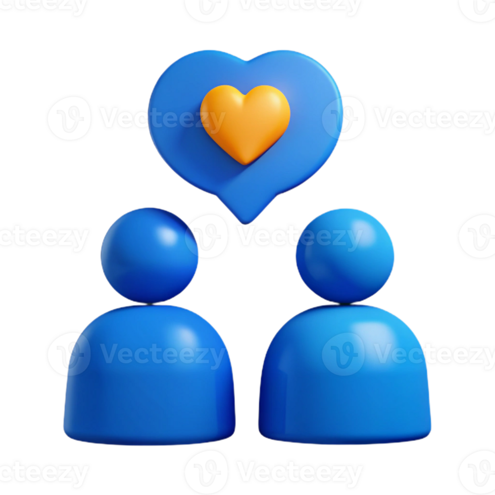 Two Blue People Icons with a Yellow Heart in a Speech Bubble png