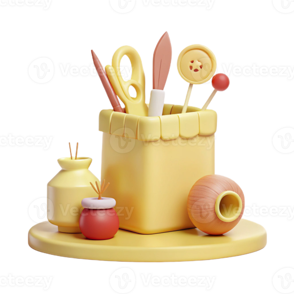 3D Render of a Desk Organizer with Supplies png