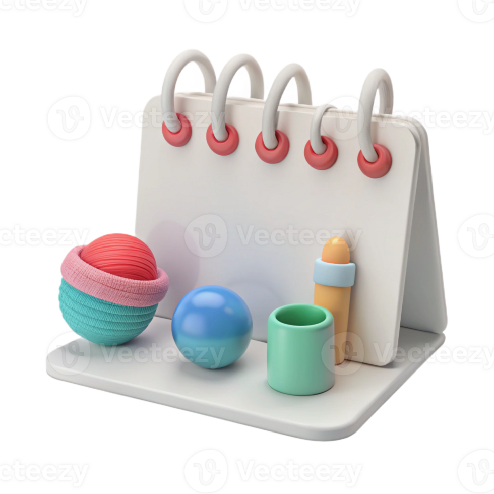 Colorful Desktop Organizer with Calendar, Pencil Holder and Spheres png