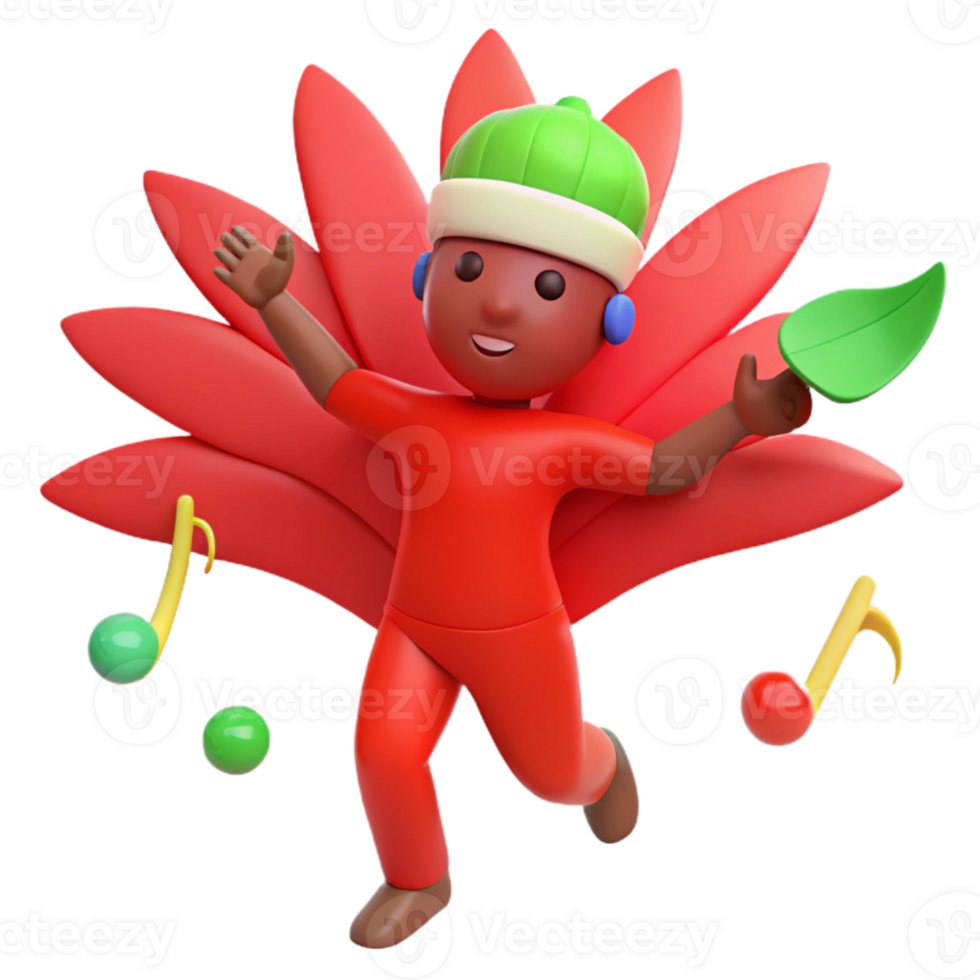 3D Cartoon Character Dancing With Music Notes png