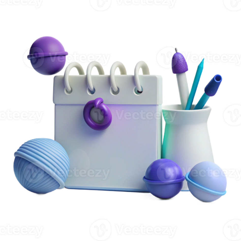 3D Calendar with Pencils and Balls png