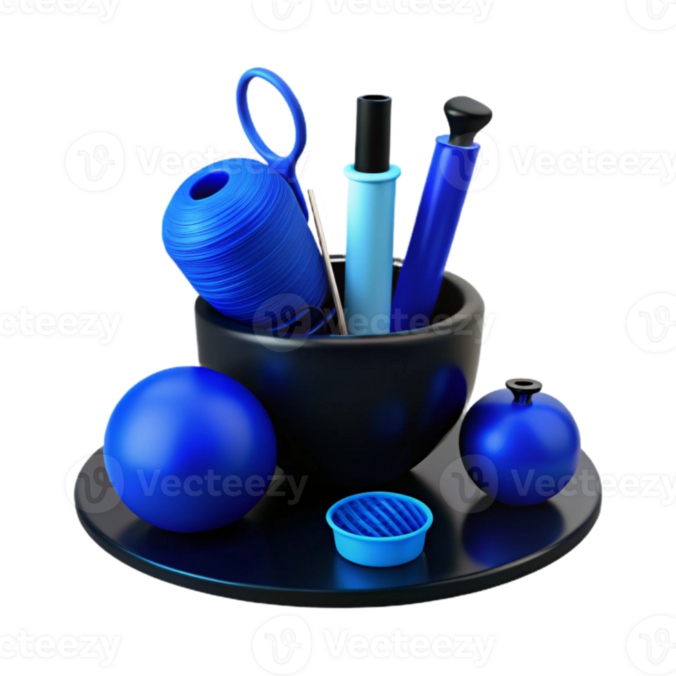 Blue and Black 3D Rendered Objects on a Platform png
