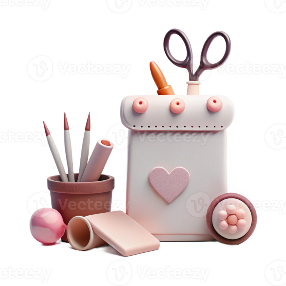 Cute Pink and Brown Desk Organizer with Heart Design png
