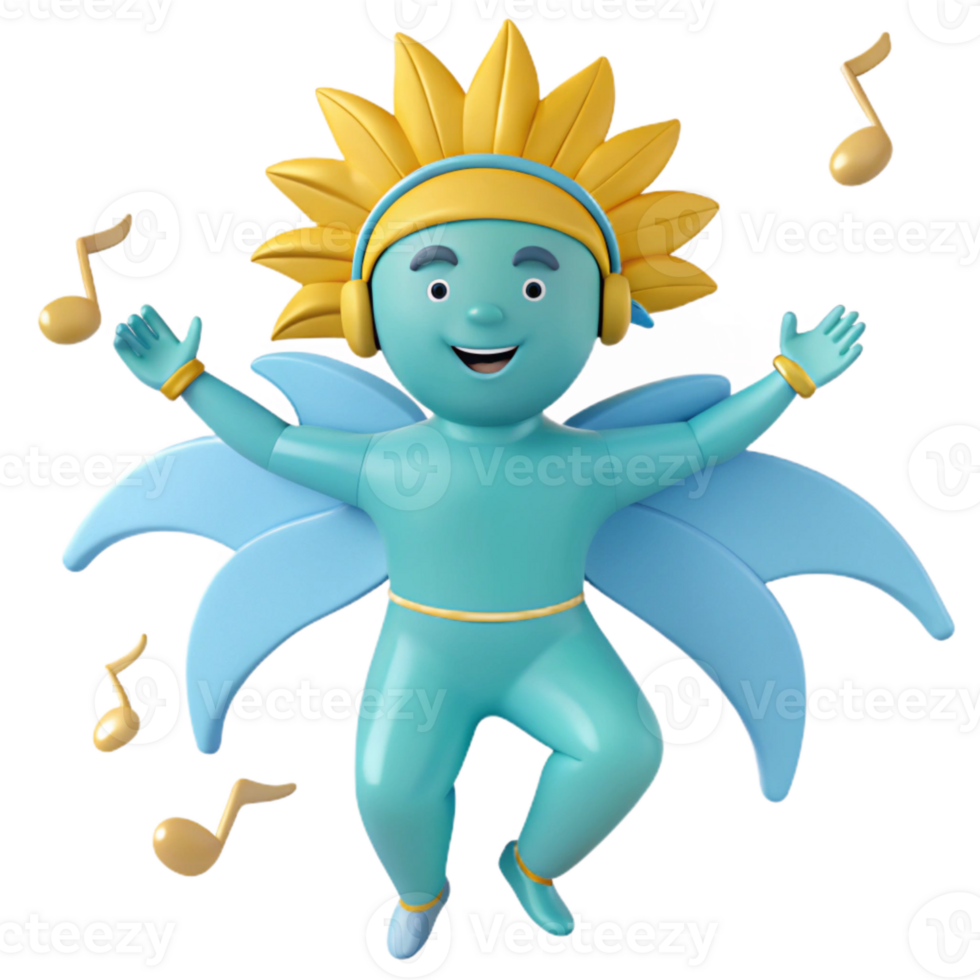 Happy 3D Character with Wings and Music Notes png