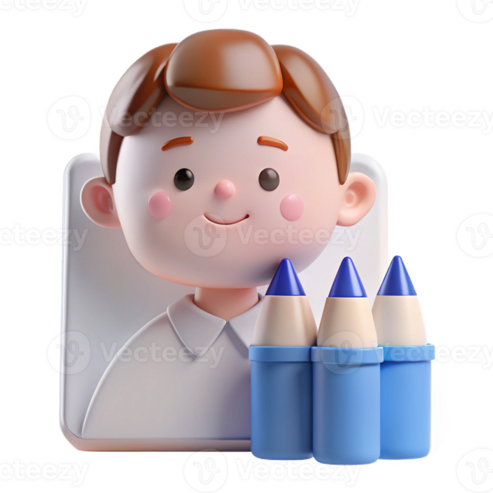 Smiling Cartoon Boy with Colored Pencils png