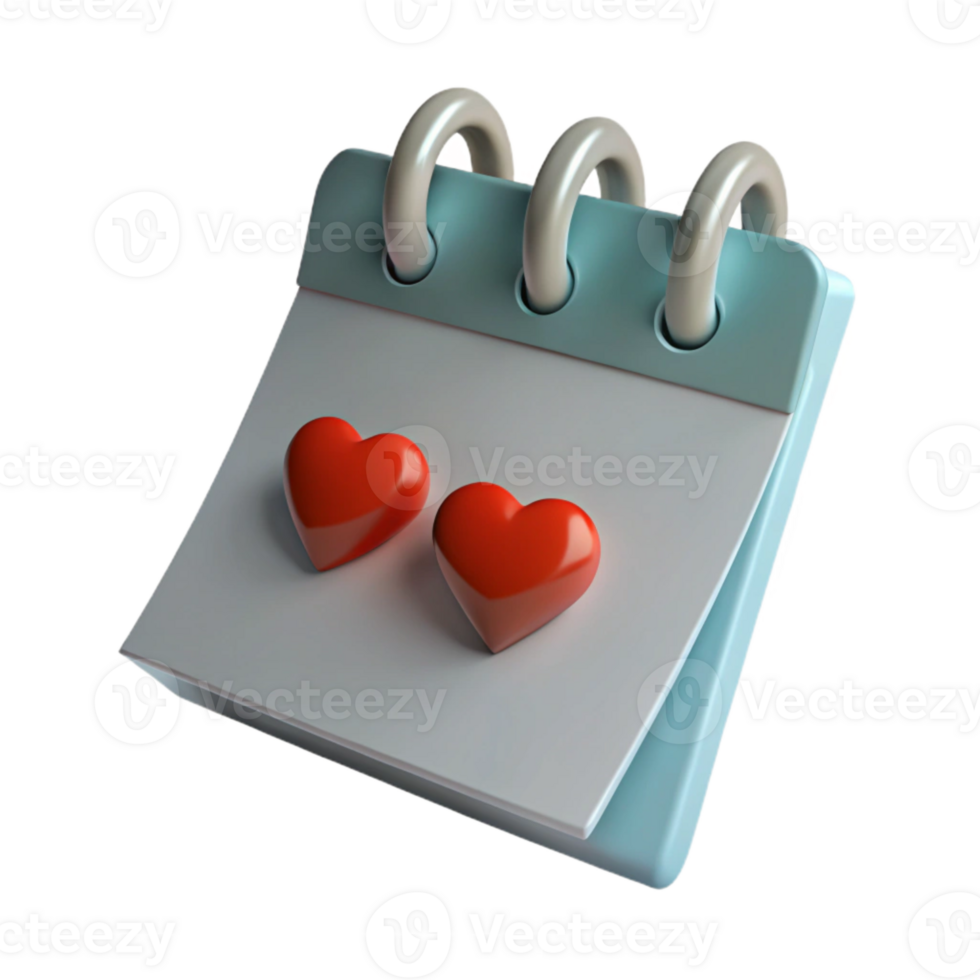 Calendar with Two Red Hearts png