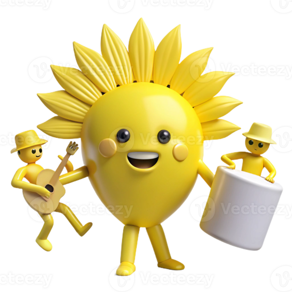 Smiling Sun Character Plays Music With Friends png