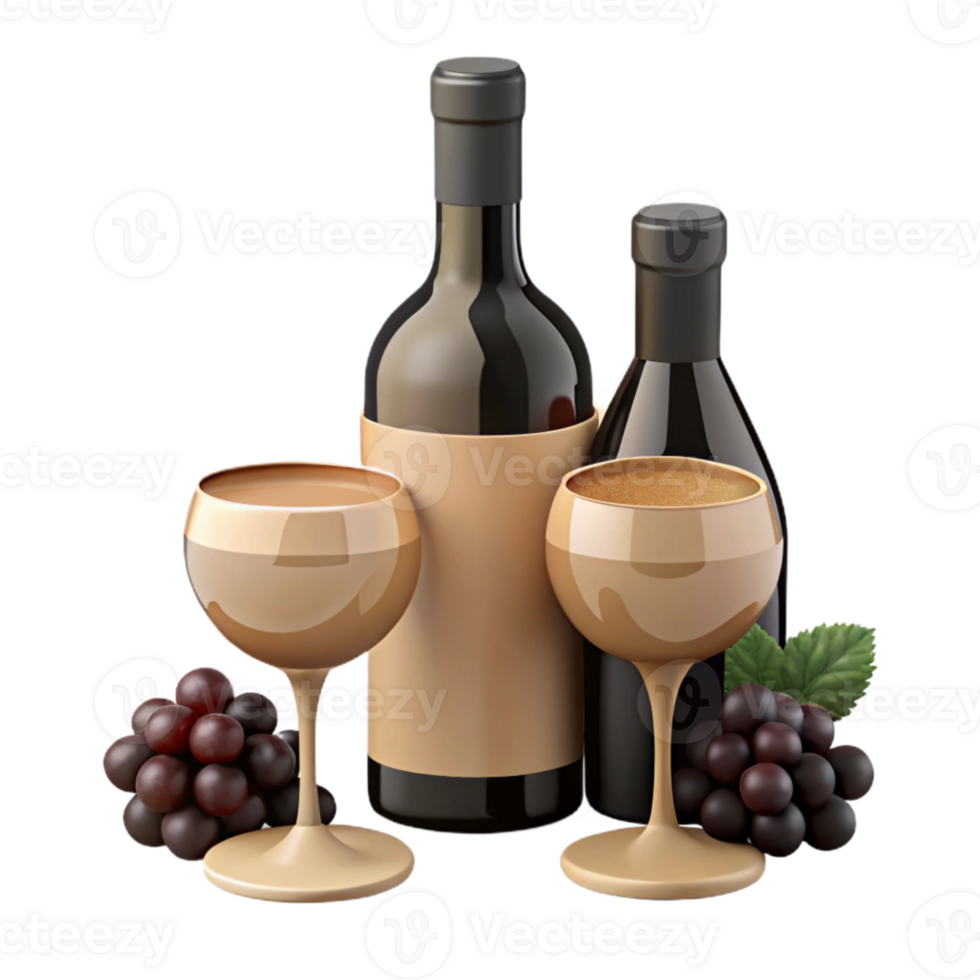 Wine Glasses, Bottles and Grapes Still Life png