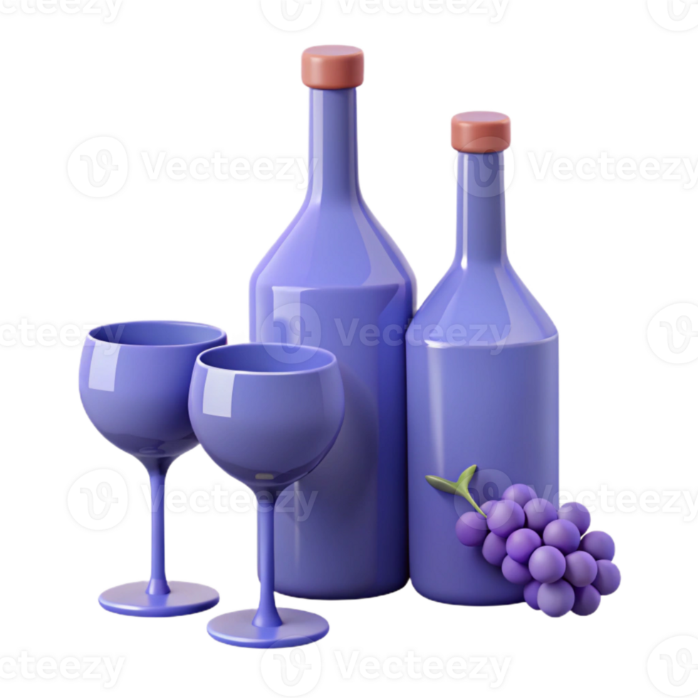 Purple Wine Bottles and Glasses with Grapes png