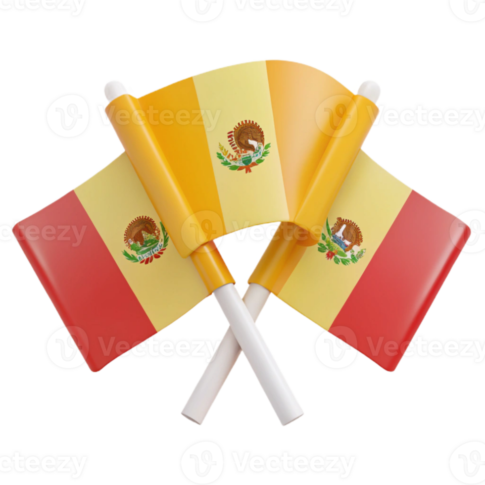 Two Crossed Flags of Bolivia, Yellow and Red with Coat of Arms png