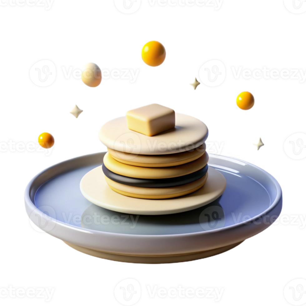 Buttery Stack of Pancakes with Whimsical Elements png