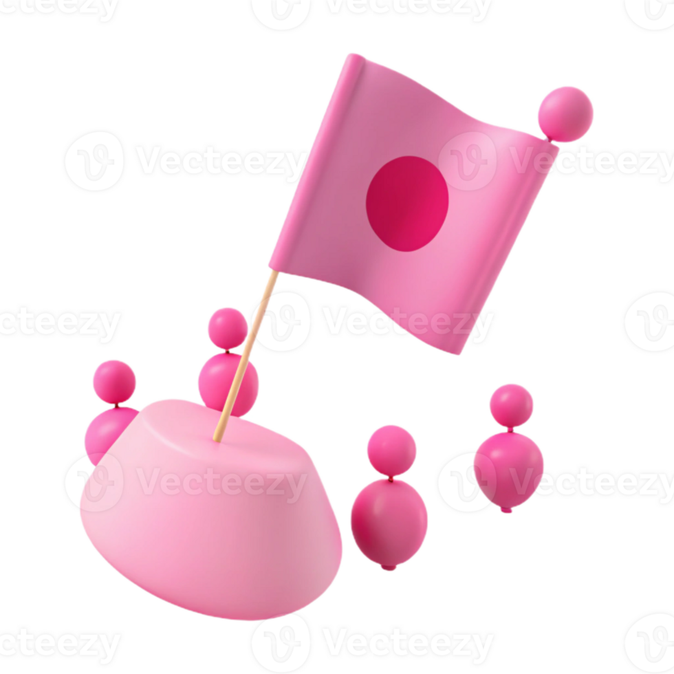 3D Render of Pink Flag with Circle on a Platform png