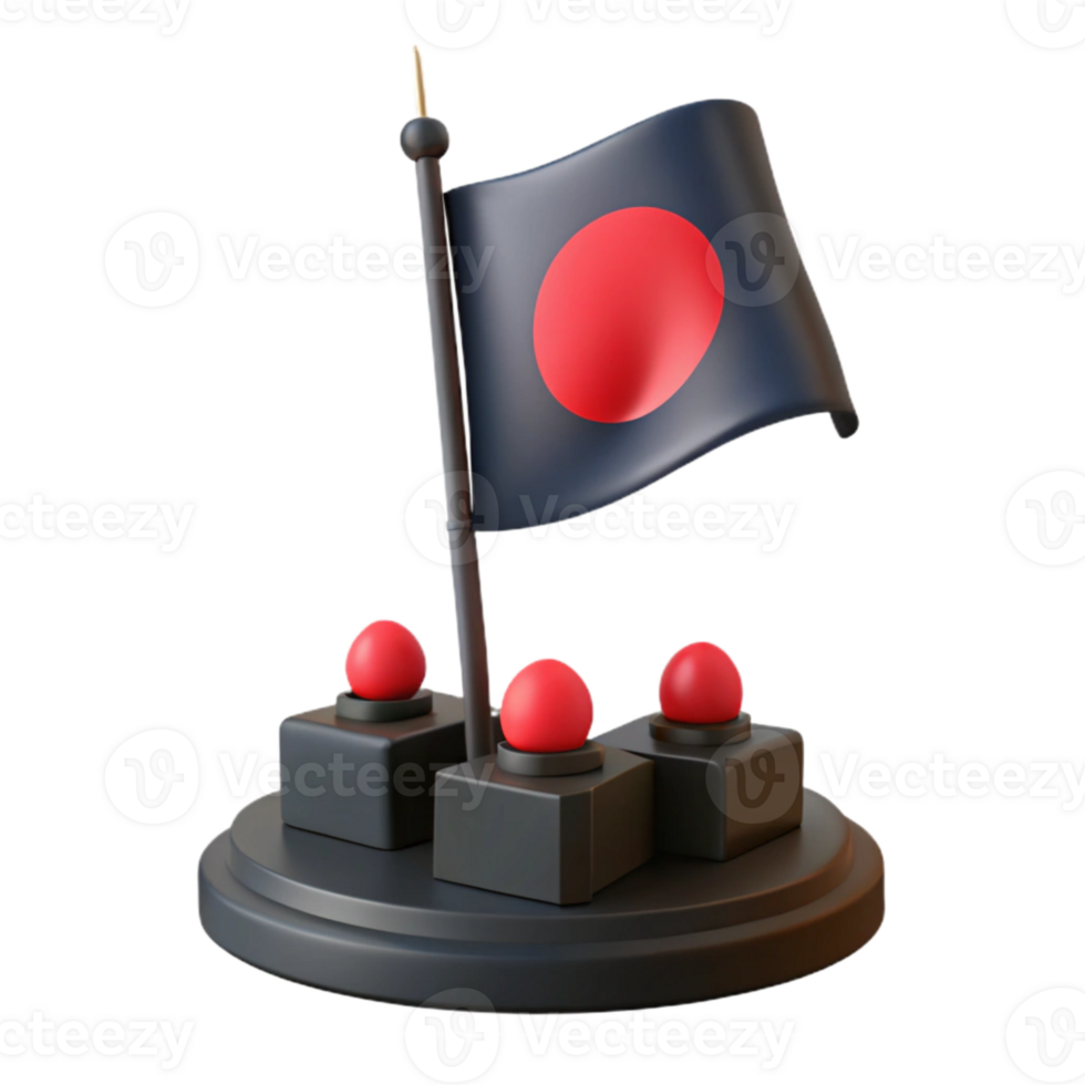 3D Render of a Flag with a Red Circle on a Black Background png