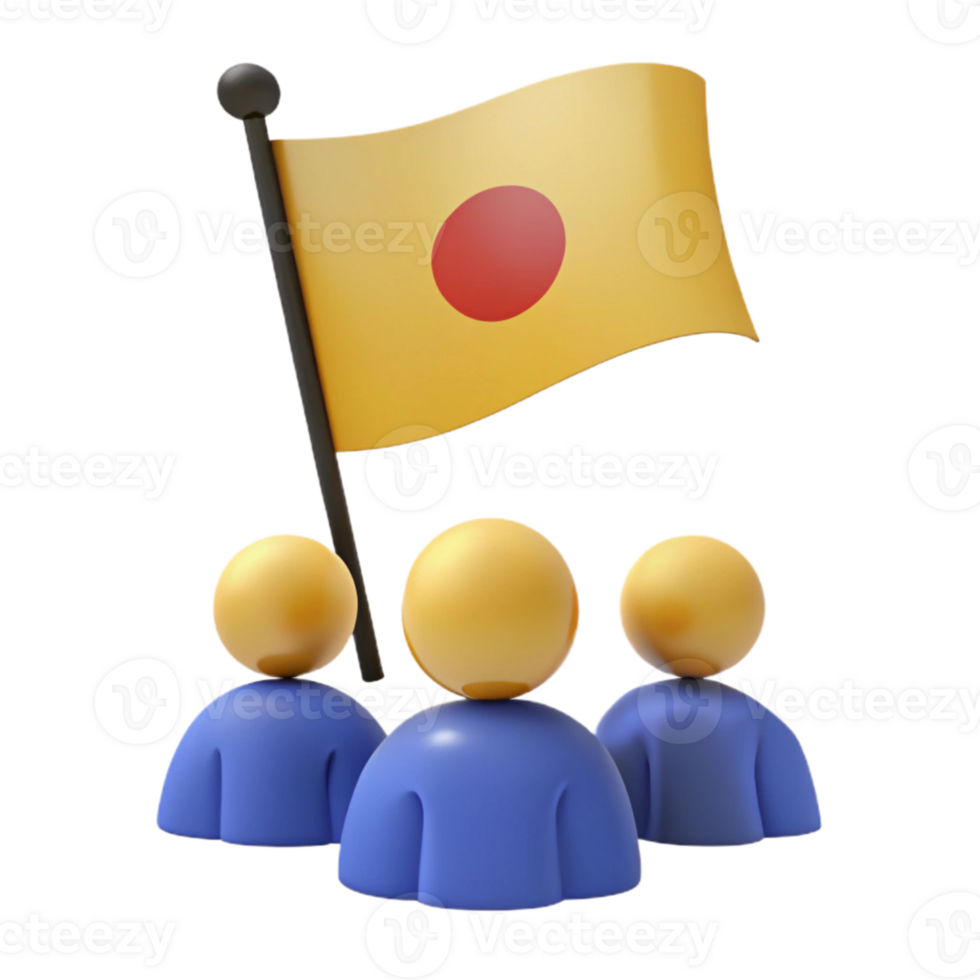 3d render do pessoas com uma amarelo bandeira com uma vermelho círculo png