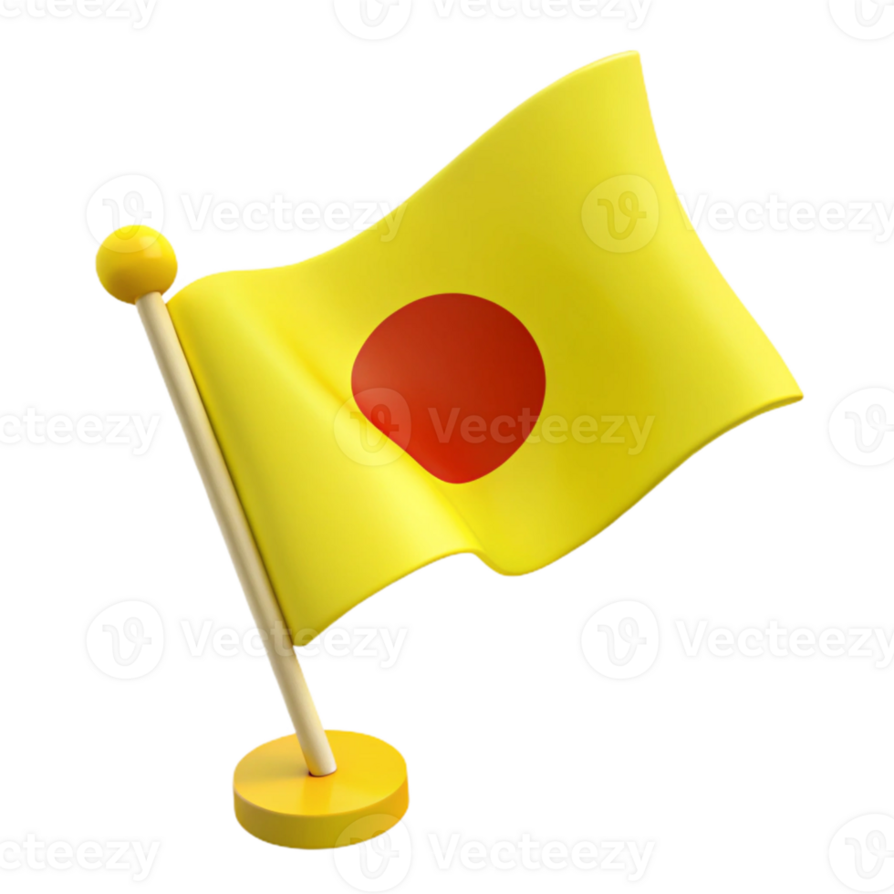 Yellow Flag with Red Circle 3D Render png