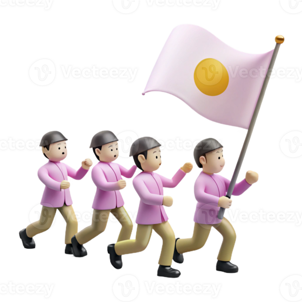 Four Cartoon Characters Marching With a Flag png